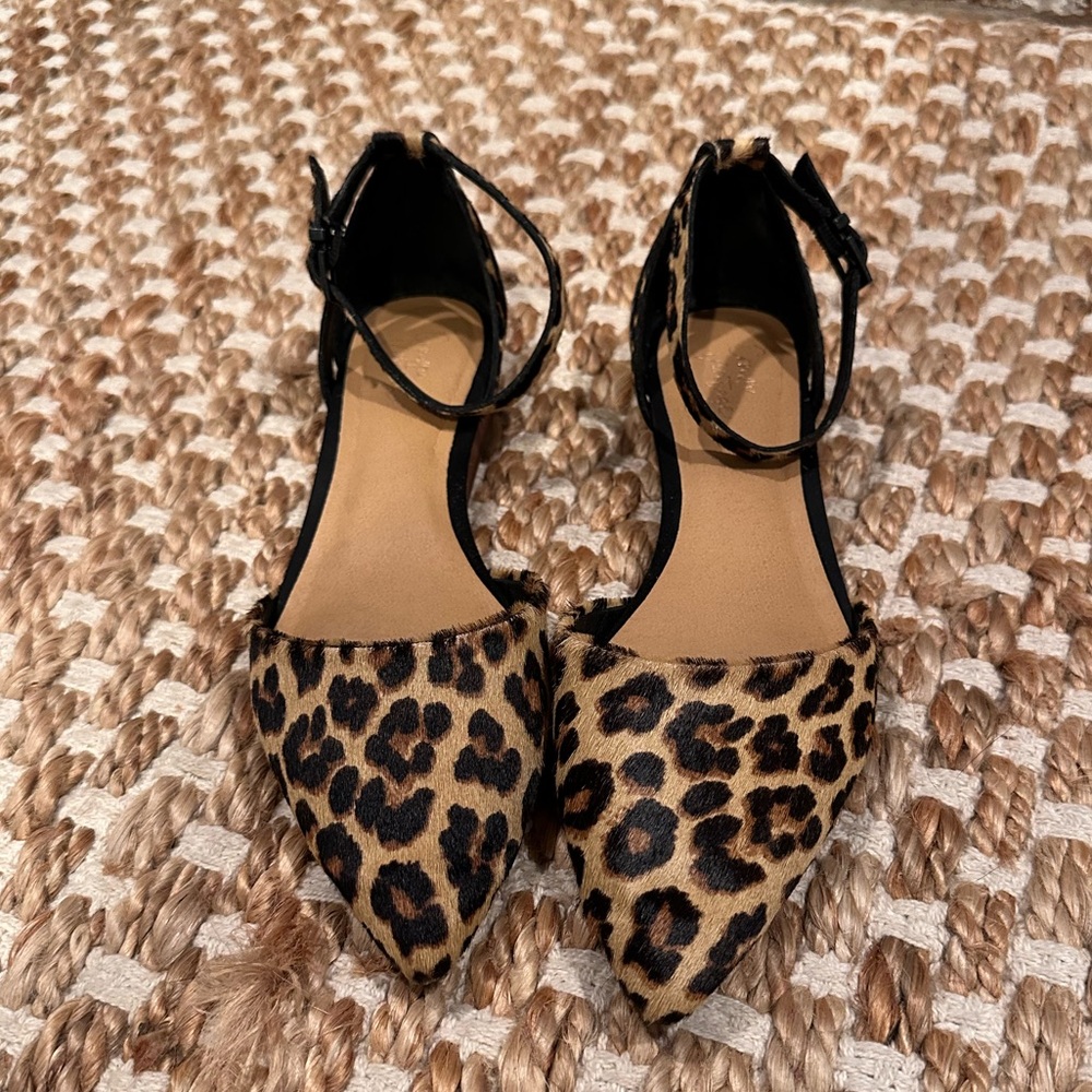 Leopard flats with ankle strap